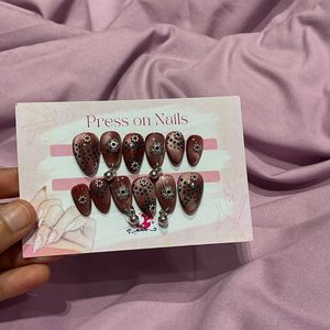 Navratri Cat eye press on nails,Gothic Druzy Pres