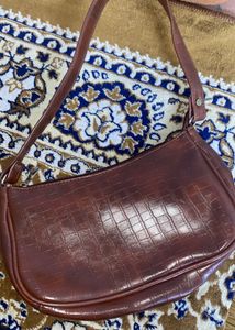 Brown Croc Embossed Shoulder Bag