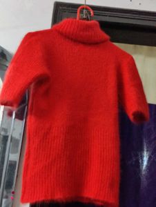 Red Turtleneck Short Sleeve Sweater