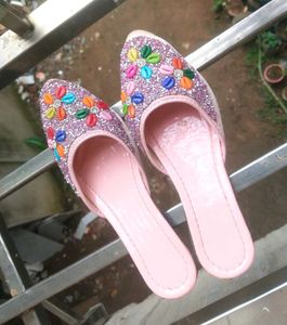 Sparkling Embellished Pink Flats
