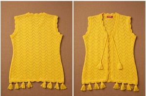 Yellow Knit Vest with Tassel Tie