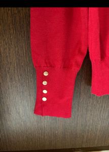 Red Sweater Top with Gold Button| Brand new