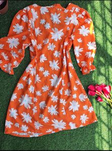 Orange Floral Print Dress
