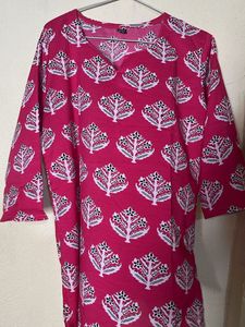 Vibrant Pink Block Print Kurta