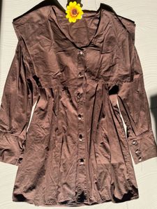 Brown Button-Up Midi Dress