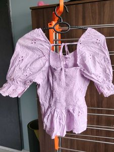 Lilac Broderie Anglaise Peplum Top