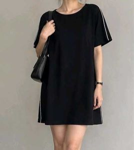Chic Black T-Shirt Dress with White Stripes