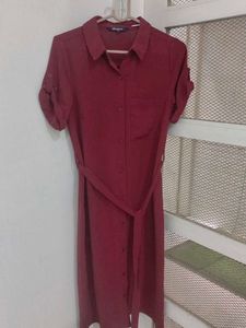 Stylish Maroon Shirt Dress with Belt