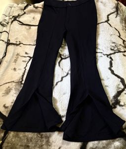 Trendy Black Flare Pants with Slits
