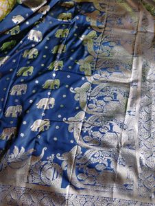 Elegant Navy Blue Elephant Banarasi Silk Saree