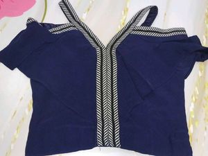 (100)Navy Cold Shoulder Top