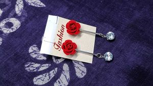 Elegant Rose & Crystal Drop Earrings