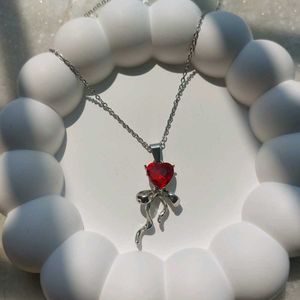 Sparkling Red Heart Bow Necklace