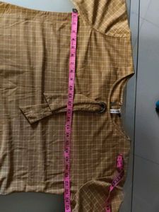 Khaki Colour Top With White Checks Print,