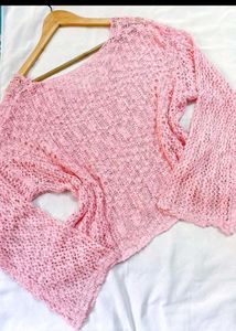 New Witout Tag Pink Knit Bell Sleeve Top