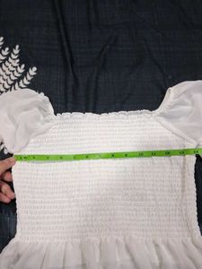 White Smocked Puff Sleeve Top