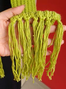 Bright Green Knit Scarf with Fringe cotton