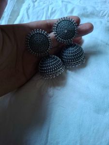 Oxidised Silver Jhumka Earrings