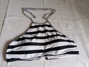 Black and White Striped Bikini Top