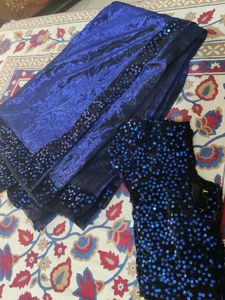 Royal Blue Sequin Saree Blouse Set