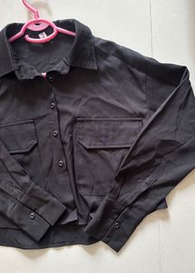 Women's Black Cropped Shirt Jacket