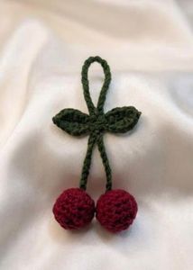 Crocheted Cherry keychain / hair accessorie / book
