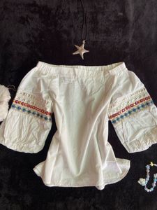 Boho Off-Shoulder Embroidered kurti top