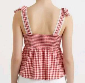 Red Gingham Lace Trim Top
