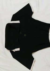 Black Cropped Polo Top