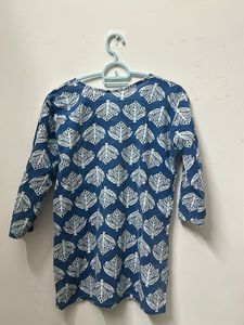 Blue &amp; White Printed Cotton Kurta