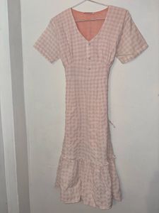 Light Pink Gingham Midi Dress