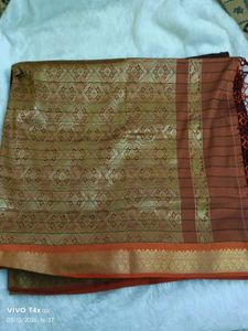 Maroon Striped Saree with Blouse