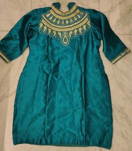 Teal Real Mirror Work Kurta (Diwali Offer 🪔)