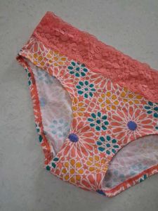 M Pretty Floral Print Briefs with Lace Trim
