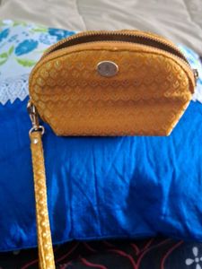 Elegant Orange Brocade Cosmetic Pouch