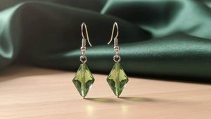 Green Crystal Diamond Shape Earrings