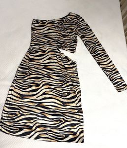Zebra Print One Shoulder Mini Dress
