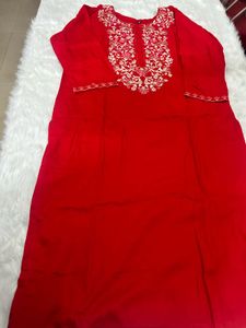 Red Embroidered Kurta with pant