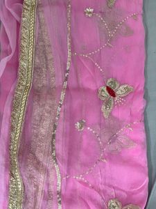 Beautiful Pink Saree with Butterfly Embroidery