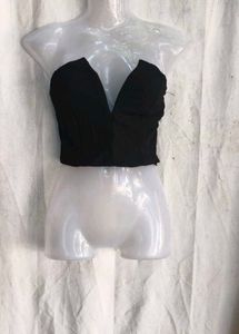 I. Chic Black Plunge Neck Corset Top