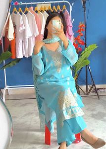 sky Blue kamiz duppta trouser sets