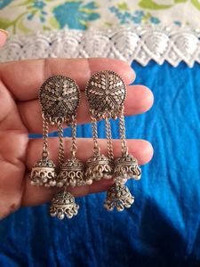 Oxidized Silver Jhumka Earrings