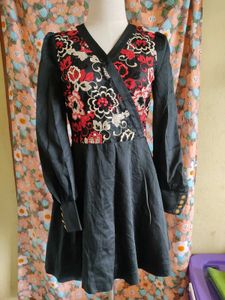 Embroidered Wrap Dress