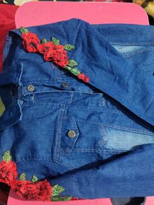 Denim Jacket with Floral Embroidery