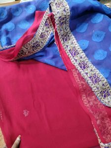 Blue Saree with Red Border double colour