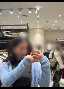Blue Fuzzy Cropped Cardigan