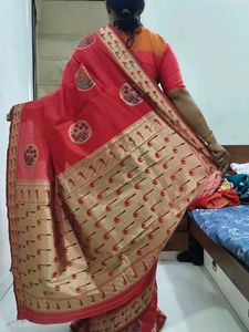 Vibrant Pink Saree and blouse with zari border