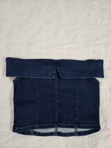 Off-Shoulder Denim Crop Top bust 34
