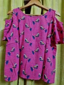 Pink Cold Shoulder Top with Bird Print