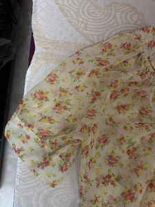 Chiffon Floral Print Button-Up Top - L